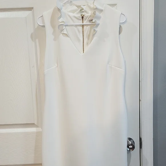 Calvin Klein White Ruffle Neck Mini Dress - Picture 1 of 4